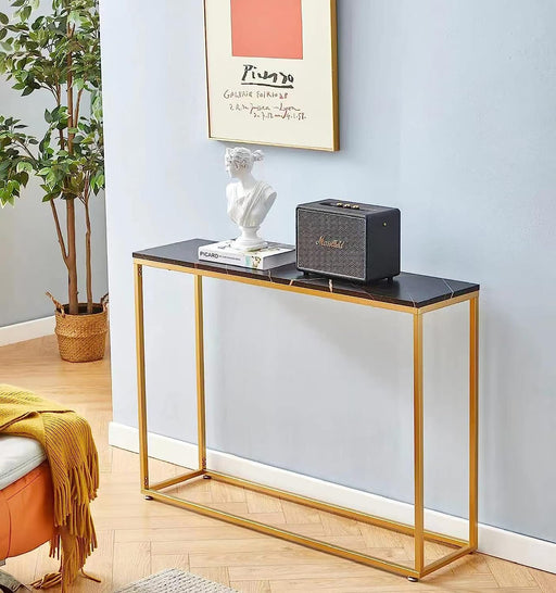 Narrow Faux Marble Console Table with Metal Frame