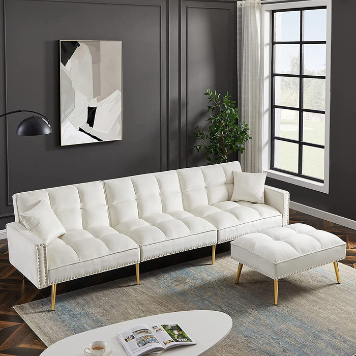 Off-White Tufted Reversible Sectional Sofa Bed