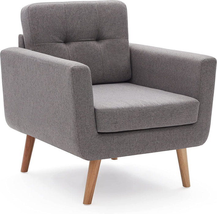 Mid Century Modern Linen Armchair in Stone Grey