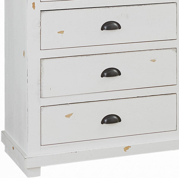 Willow Drawer Dresser with Mirror, Distressed White
