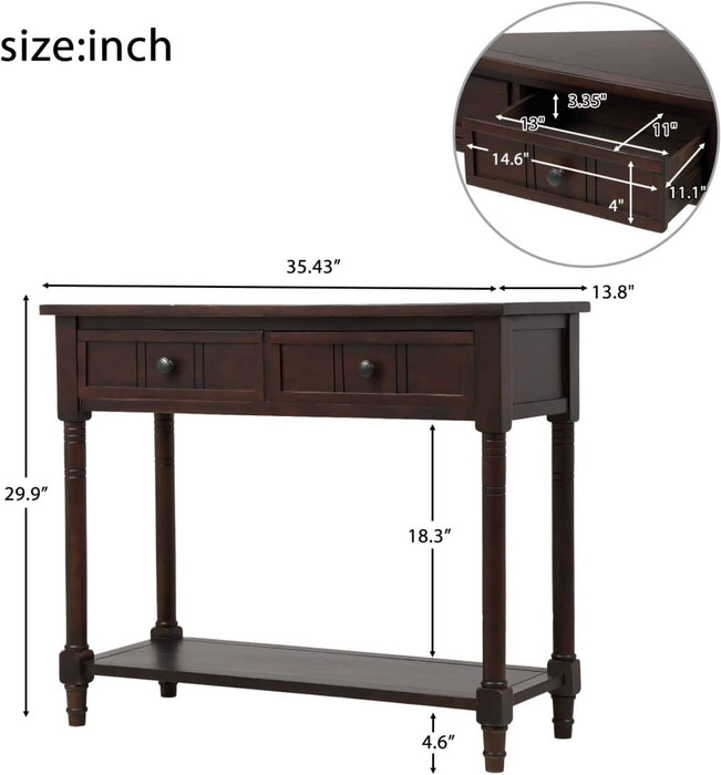 Rustic Espresso Console Table with Storage Drawers