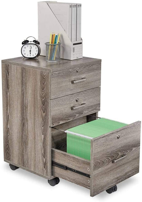 Grey Oak Rolling File Cabinet with Lock