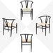 Set of 4 Black Hemp Seat Mid-Century Metal Dining Chairs