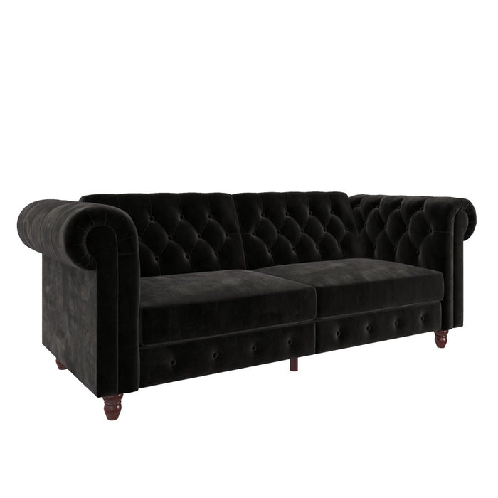 Black Velvet Chesterfield Coil Sofa Futon