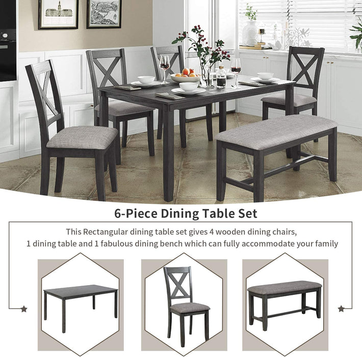 Grey Wooden Rectangular Dining Table Set of 6