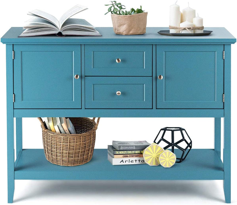 Aqua Wood Buffet Sideboard with Cabinets and Drawers