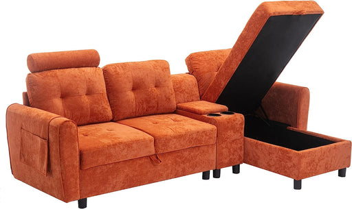 Velvet L-Shape 3 Seat Sectional Sofa, Orange