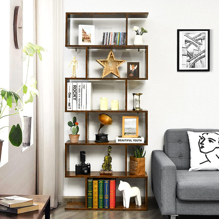 S-Shaped Wooden Bookshelf with Anti-Toppling Device