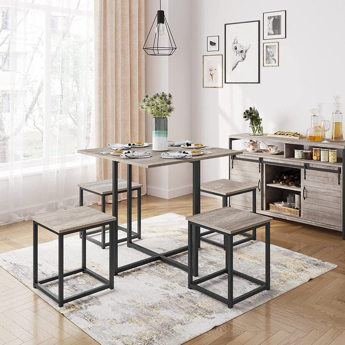 5-Piece Industrial Dining Table Set for 4, Gray
