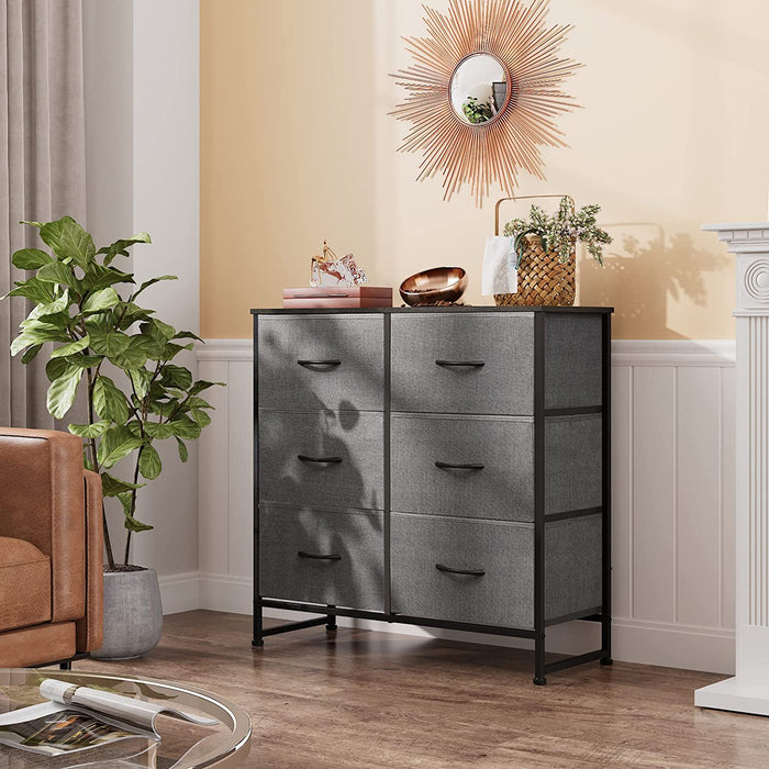 6 Drawer Dark Grey Fabric Dresser