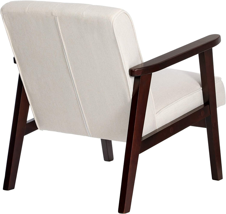 Mid-Century Modern Beige Accent Chair with Wood Details