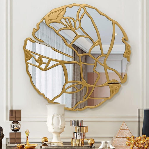 round Wall Mirrors Decorative, 31.5'' Irregular Frame Gold Mirror for Wall Decor, Large Wall Mirror for Living Room, Entryway, Bedroom