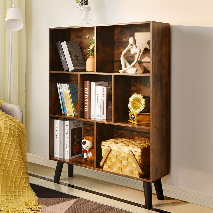 Rustic 3-Tier Bookshelf with Mid-Century Modern Design