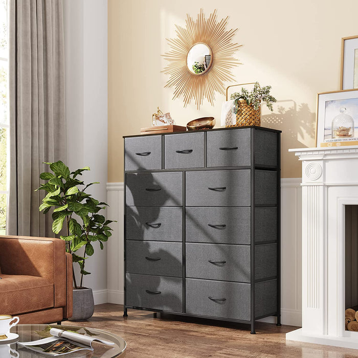 Dark Grey 11-Drawer Fabric Storage Tower