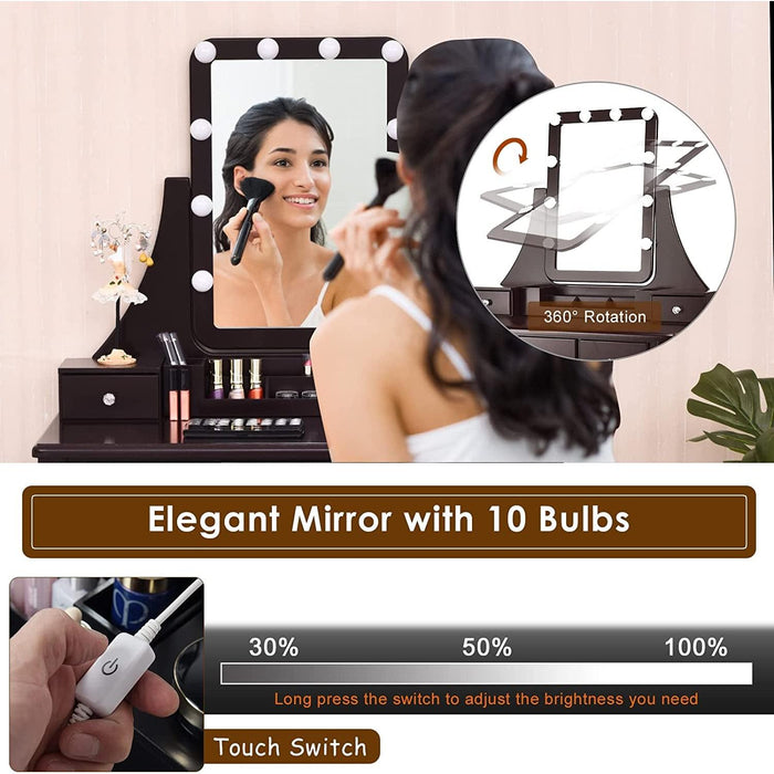 Brown Vanity Set with 10 LED Lights