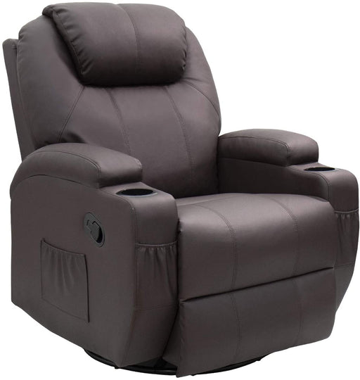 Brown Leather Rocking Massage Recliner Chair with Cup Holders