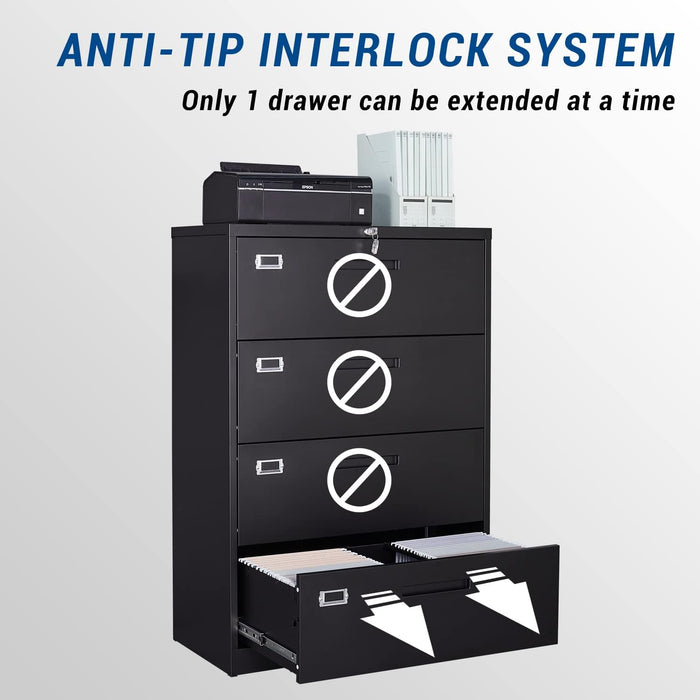 Lockable 4-Drawer Metal File Cabinet for Home Office