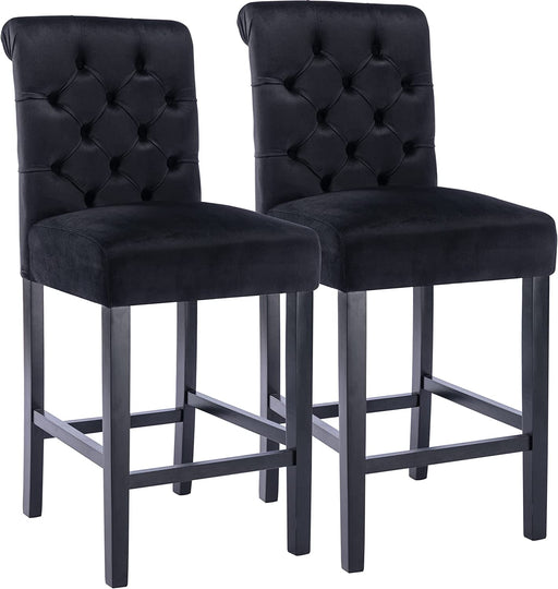 Tufted Velvet Mid Century Barstools, Set of 2 in Black