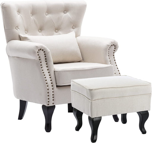 Comfy Beige Accent Chair with Ottoman
