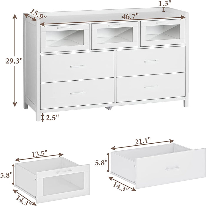 White LED Light Dresser with 7 Drawers for Bedroom