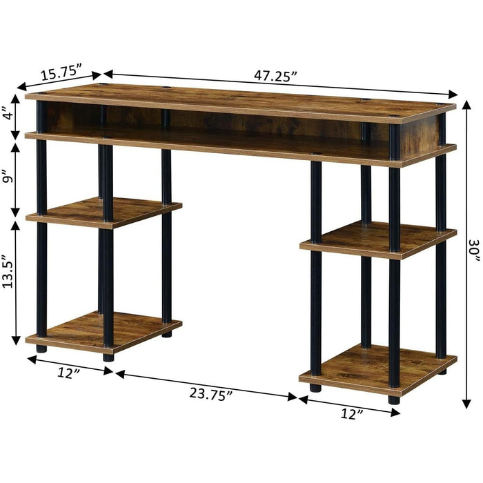 Barnwood/Black Student Desk with Shelves, No Tools