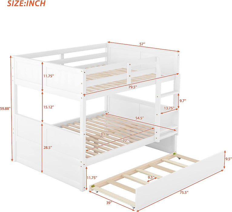 Detachable Full Bunk Bed with Trundle, Wood