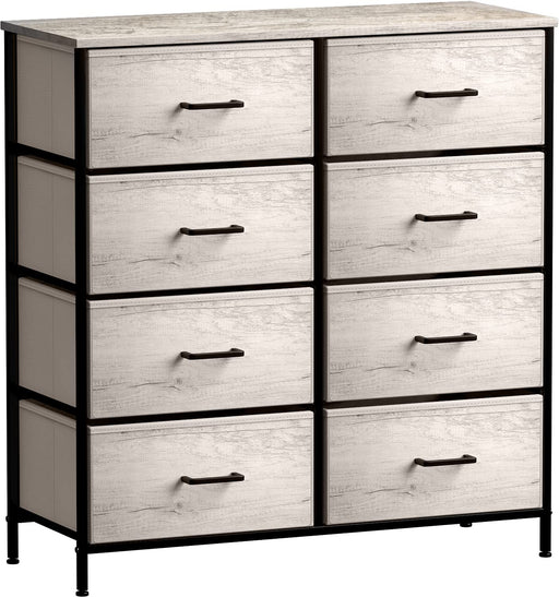 Dresser with 8 Faux Wood Drawers and Fabric Bins