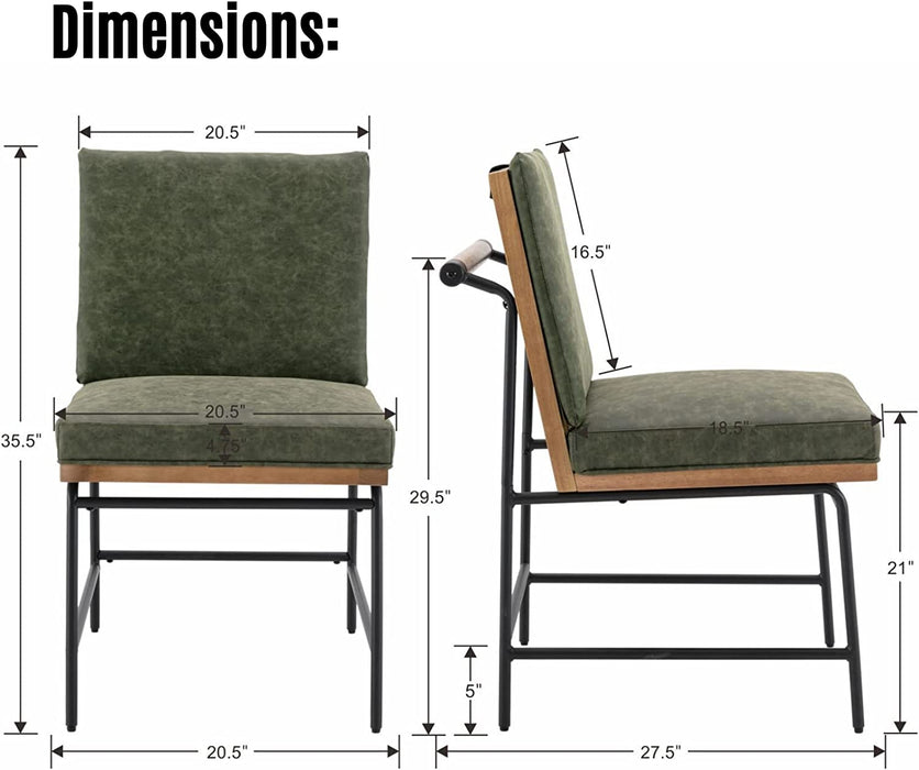 Mid Century Leather Dining Chairs Set of 2 in Green
