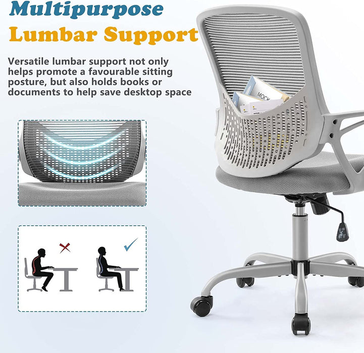 Grey Ergonomic Home Office Chair with Lumbar Support