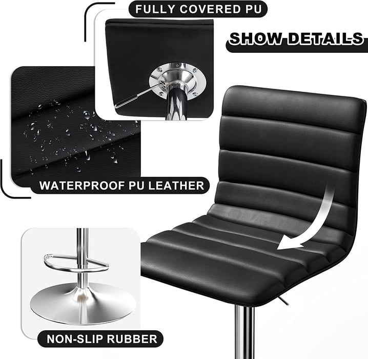 Modern PU Leather Swivel Barstools (Set/2) Black