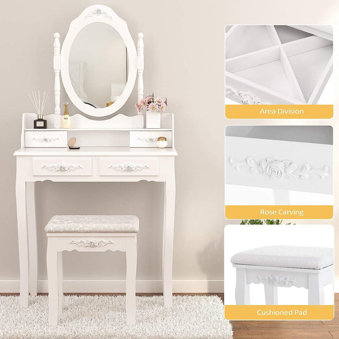 Wood Makeup Vanity Set with Mirror & Stool