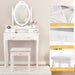 Wood Makeup Vanity Set with Mirror & Stool