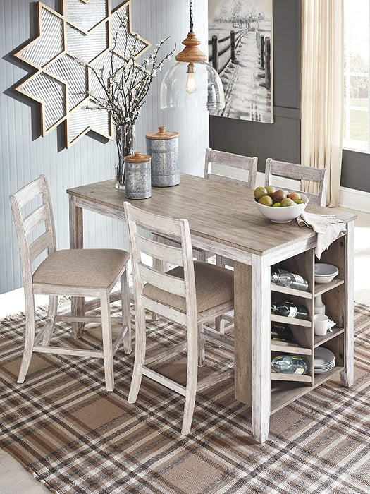 Farmhouse Counter Height Table with Storage and Wine Rack