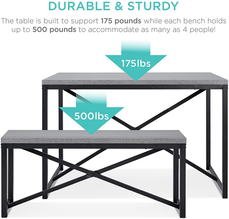 45.5In 3-Piece Bench Style Dining Table Furniture Set