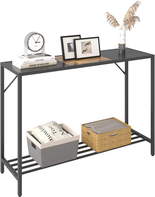 Industrial Console Table with Shelf for Entryway