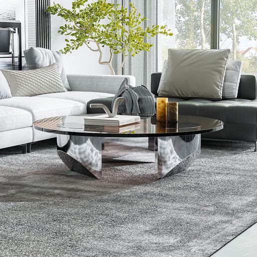Bronzed Glass Coffee Table with Polished Steel Legs