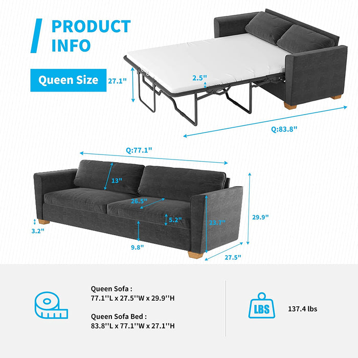 84″ Pull Out Sofa Bed for Apartments
