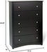 Sonoma 5-Drawer Chest for Bedroom in Black