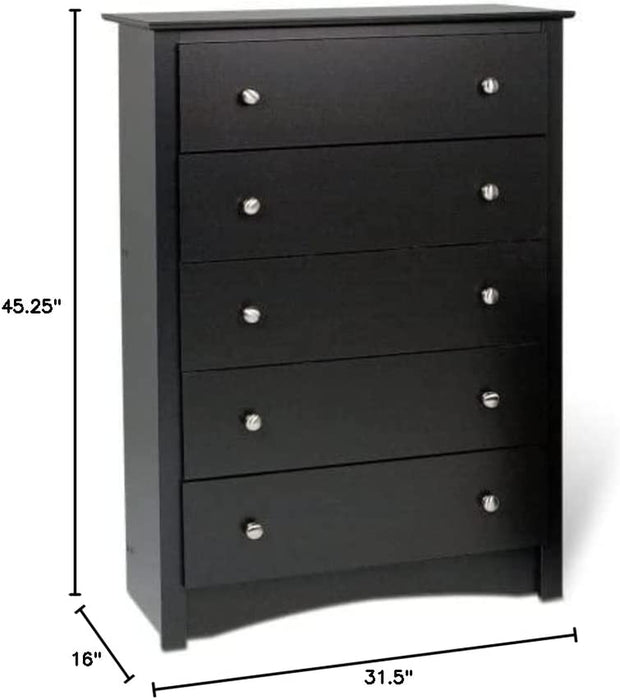 Sonoma 5-Drawer Black Chest for Bedroom