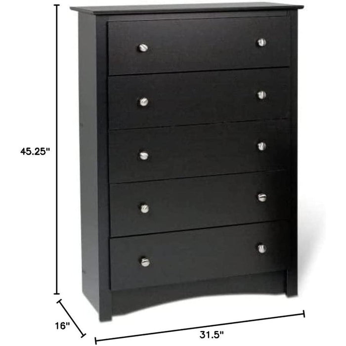 Sonoma 5-Drawer Black Chest for Bedroom