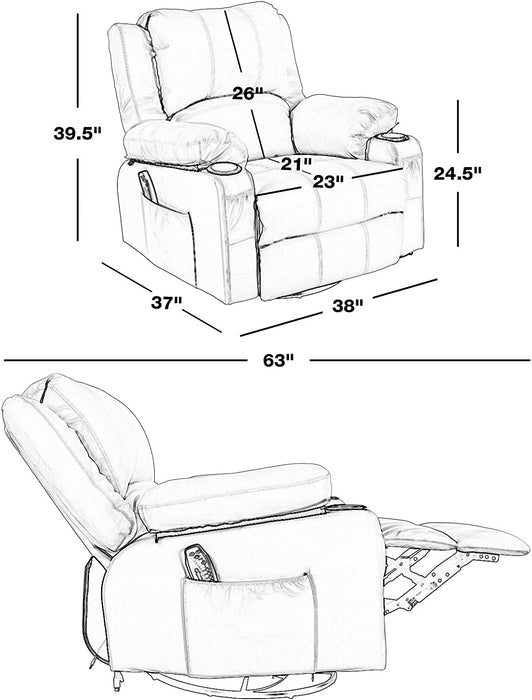 Swivel Rocker Recliner Chair with Massage and Heating (Cloth Blue)