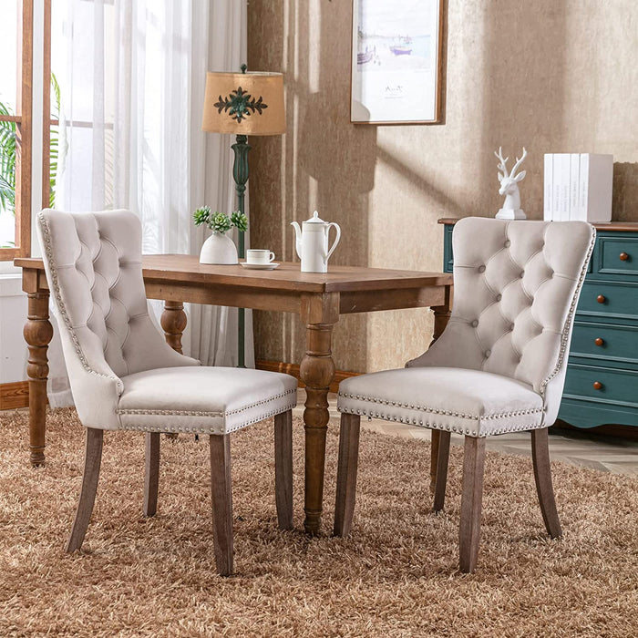 High-End Velvet Upholstered Dining Chairs (Beige)