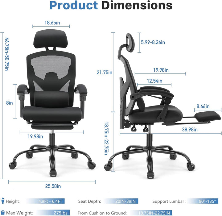 Adjustable High-Back Mesh Office Chair with Footrest