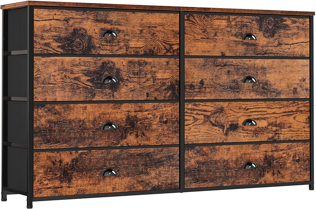 Rustic Brown 8-Drawer Chest of Drawers with Fabric Drawers