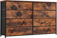 Rustic Brown 8-Drawer Chest of Drawers with Fabric Drawers