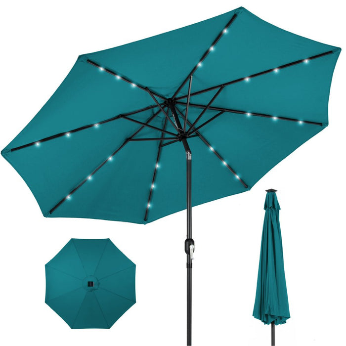 10Ft Solar LED Lighted Patio Umbrella W/ Tilt Adjustment, Uv-Resistant Fabric - Cerulean