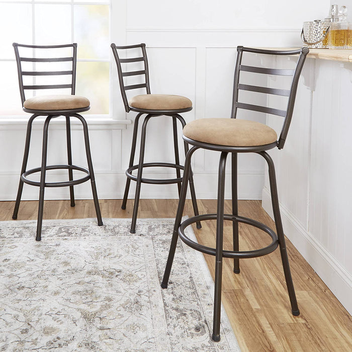 Hammered Bronze Finish Adjustable Barstools, Set of 3 in Brown