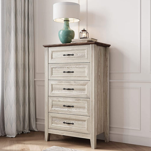 Beige Tall Dresser with 5 Drawers