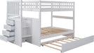 Full over Full Bunk Bed W/ Trundle & Drawers, White