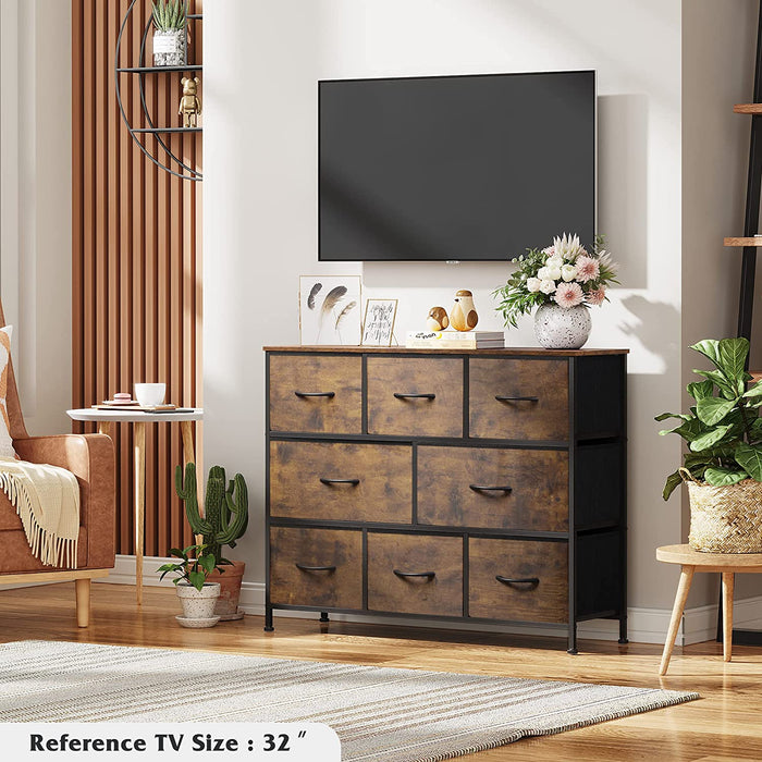 Rustic Brown Dresser with 8 Large Deep Drawers